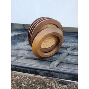 Vintage‎ 1960s Wood Coaster Stand With Rack 4 Coasters Cork